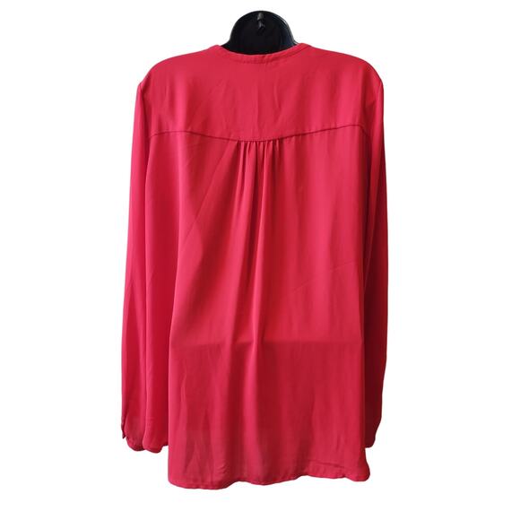 Pleione Women's red Long Sleeve V-Neck Pocket Poly Tunic Blouse Size L - Picture 3 of 10
